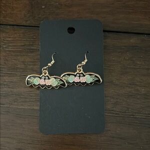 Bat Shaped Flower Drop Halloween Earrings